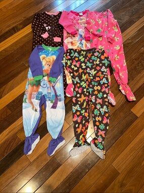 Disney Kids Pink, Purple, Black and Multicolor Character Footed Pajama Bundle